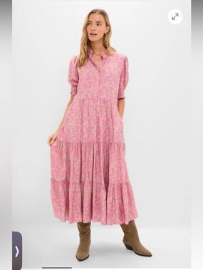 NWT Tuckernuck Hyacinth House Tan & Pink Vines Bennett Maxi Dress Size X-Large